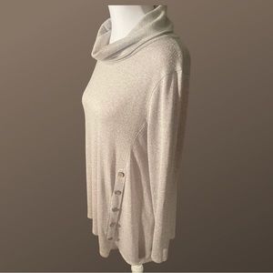 Misia Women’s Long Sleeve Cowl Neck Top Shirt with Button Detail on Side Large